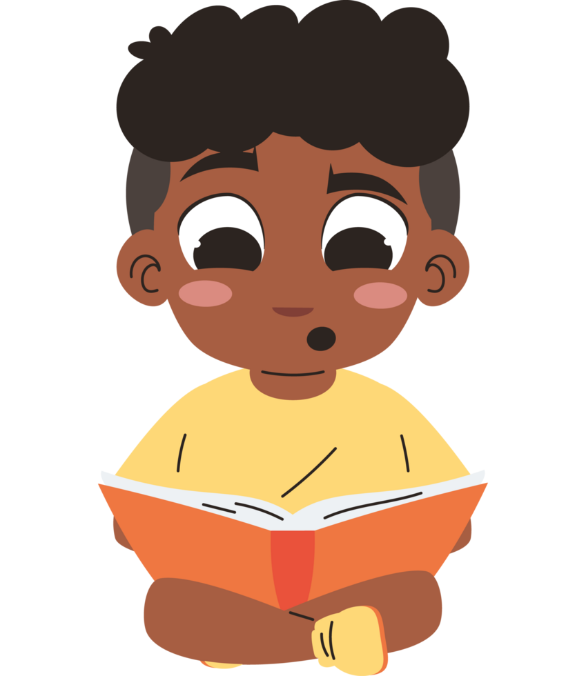 cute boy reading a book png