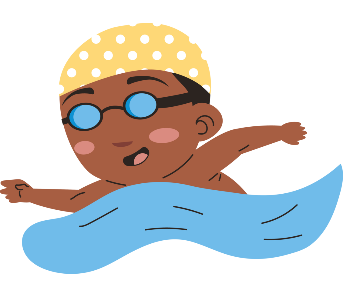 afro boy practicing swimming png