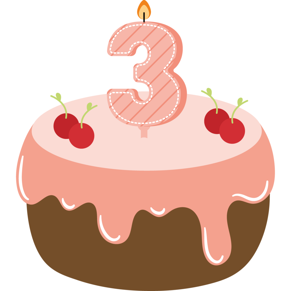 birthday cake with candle three png