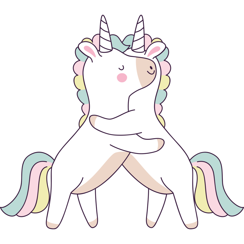 colored unicorns hugging png