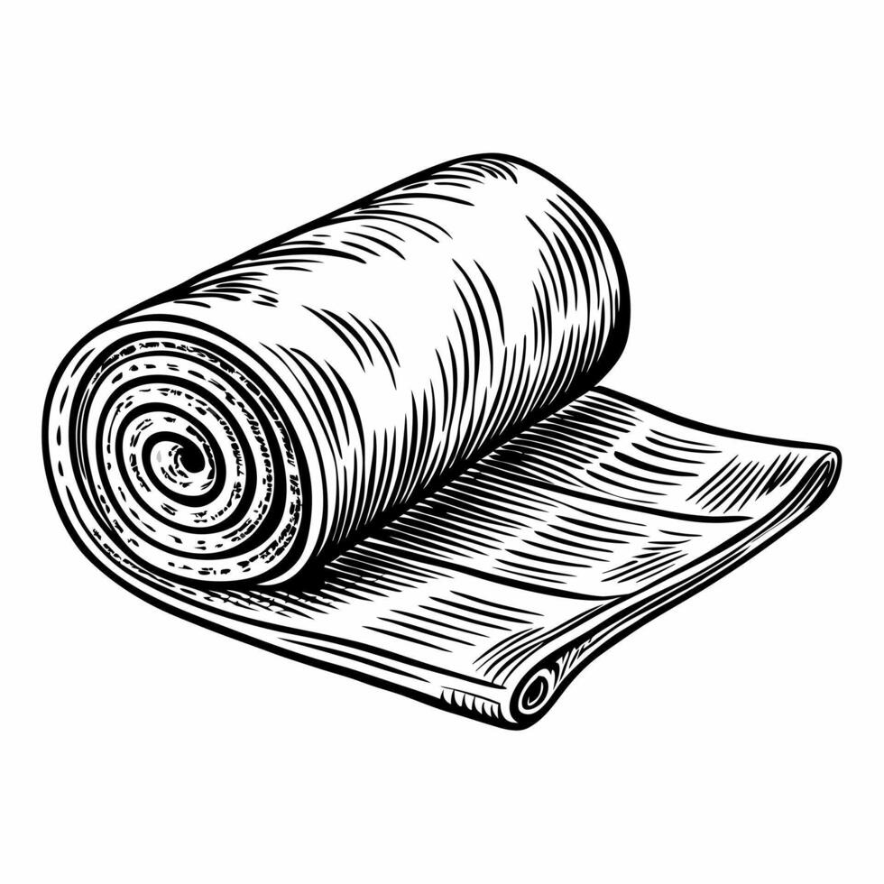 Hand Drawn Rolled Fabric Illustration Vintage Textile Sketch Art vector