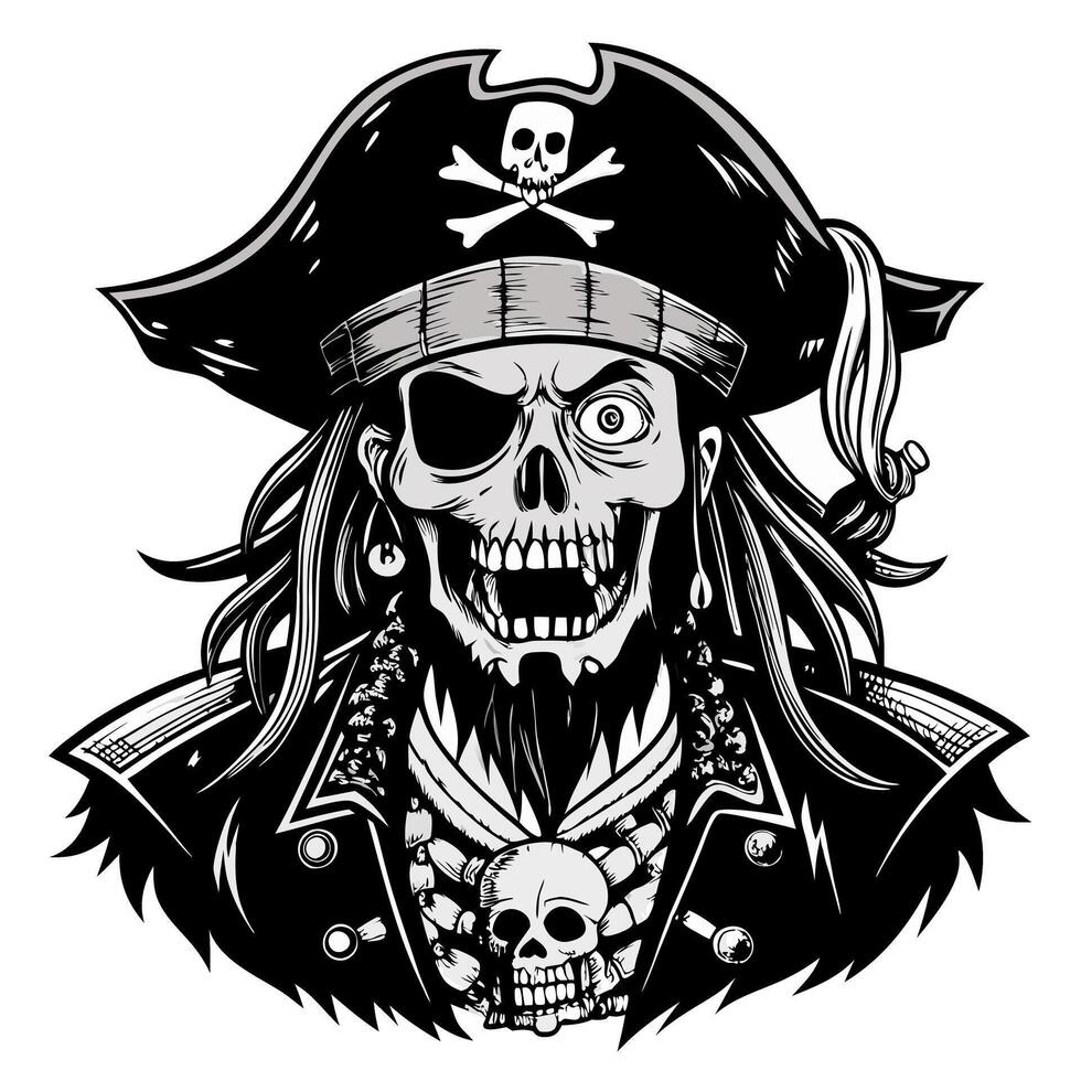 A pirate with a skull on his face and a skull on his shoulder vector