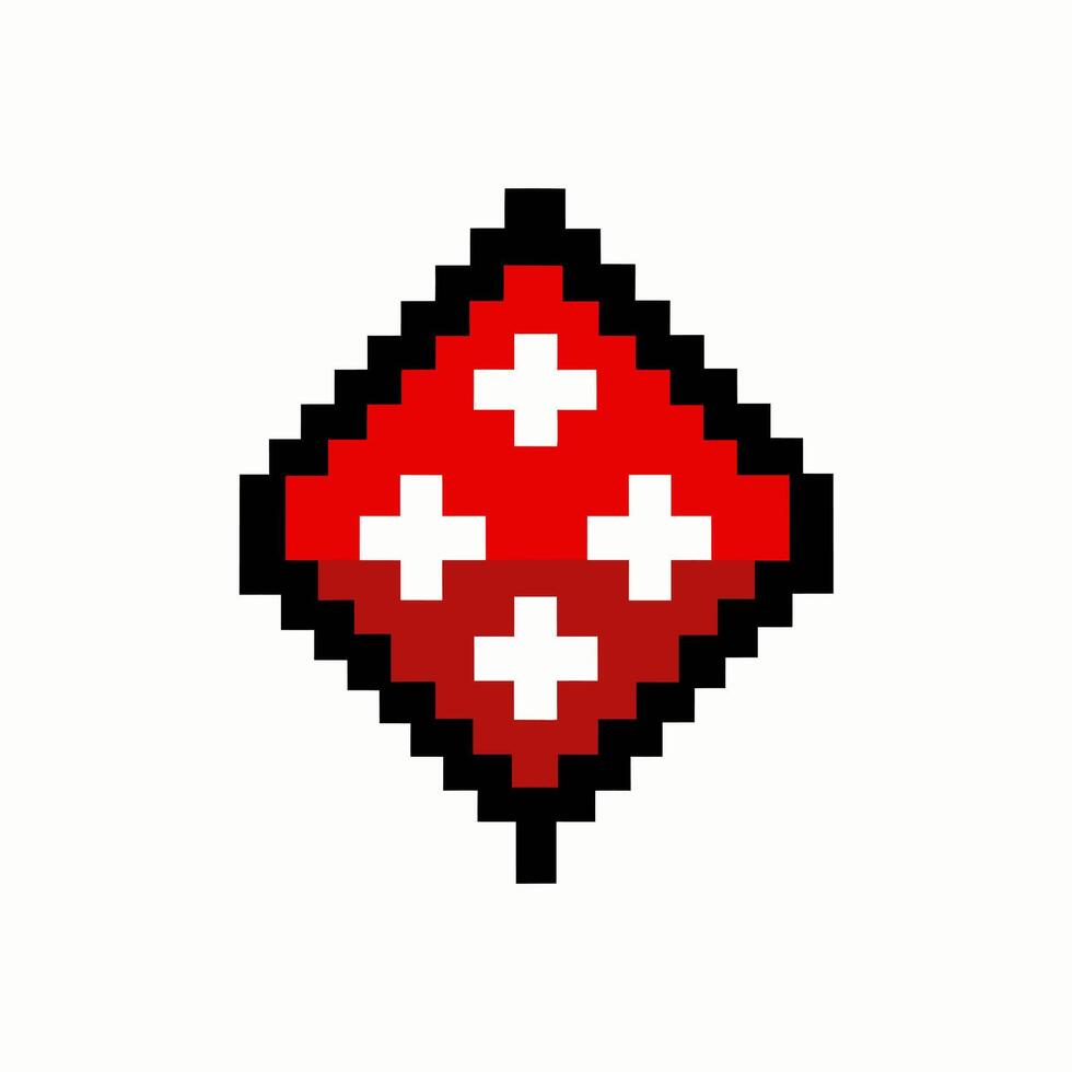 Retro 8 bit Pixel Art Red Diamond with White Crosses on White Background vector