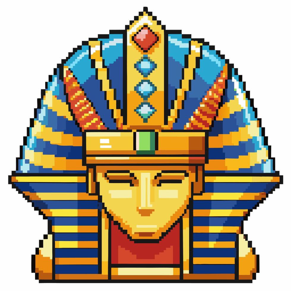 Pixel Art Pharaoh Head Vibrant Egyptian Ancient Culture Digital Design vector