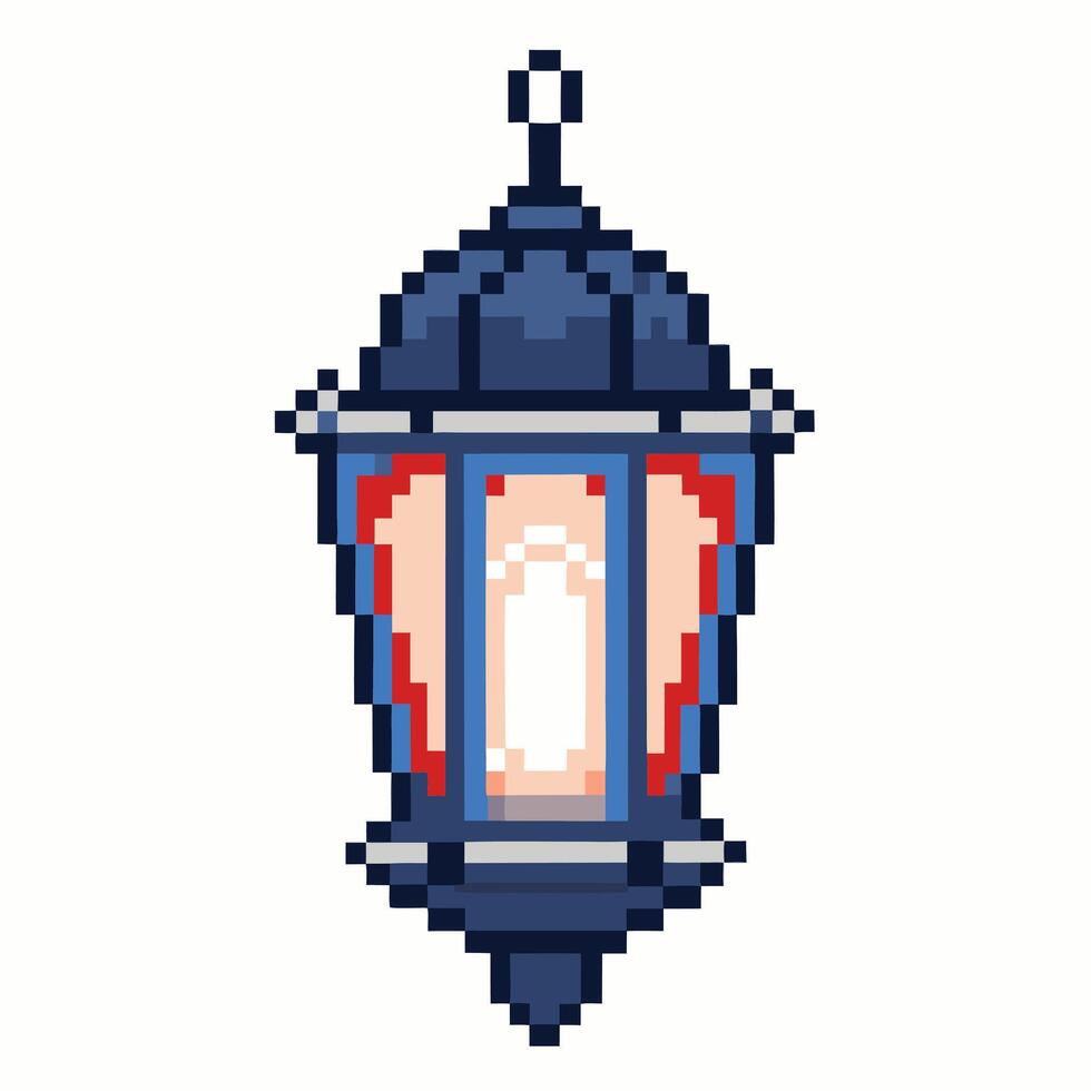 Retro Pixel Art Lantern Nostalgic 8 Bit Decorative Light Illustration vector