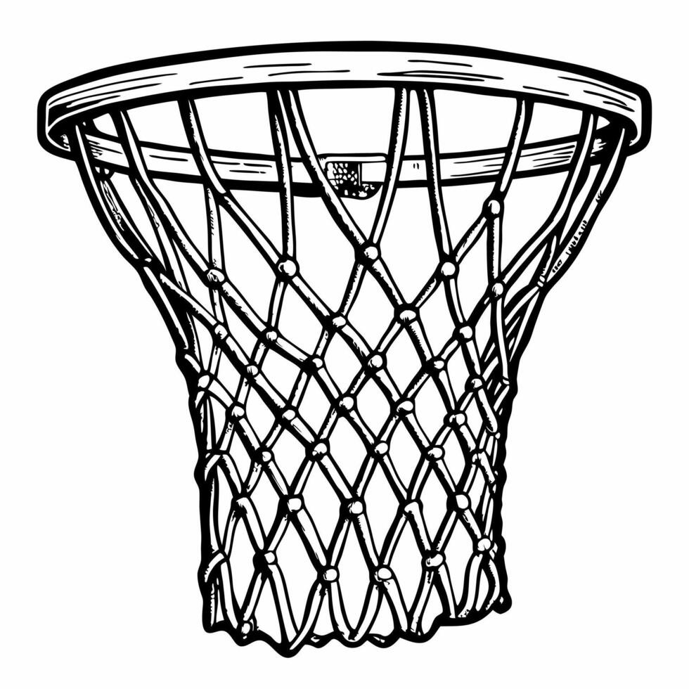 Basketball Hoop Illustration with Net in Black and White Design vector