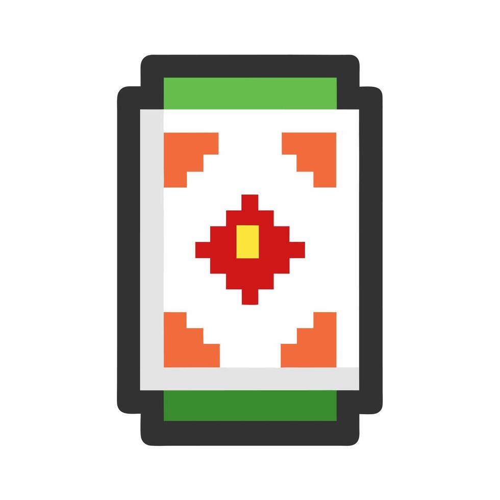 Pixel Art Playing Card Icon With Geometric Design in Green and Red vector