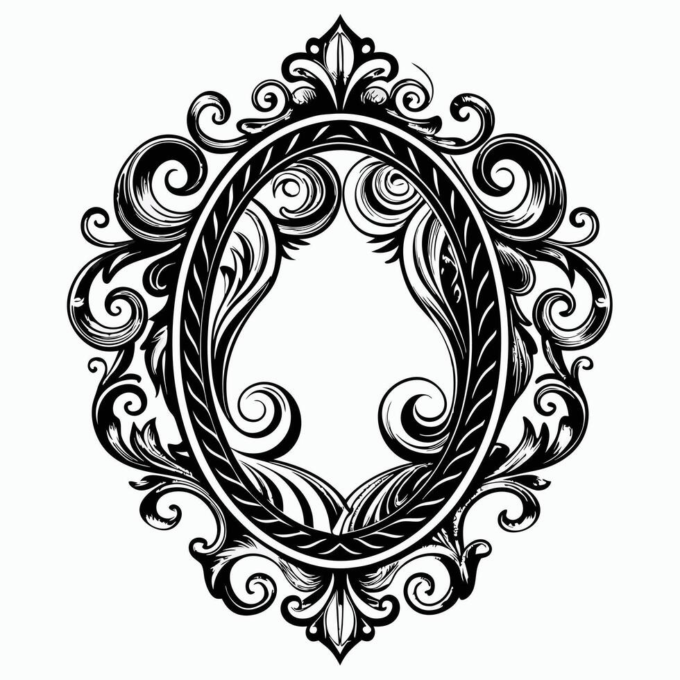 Elegant Ornate Oval Frame with Intricate Victorian Baroque Design vector