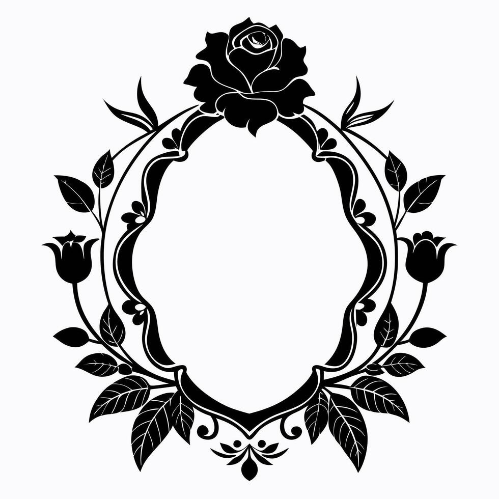 Elegant Floral Oval Frame with Rose and Leaf Design for Invitations and Crafts vector