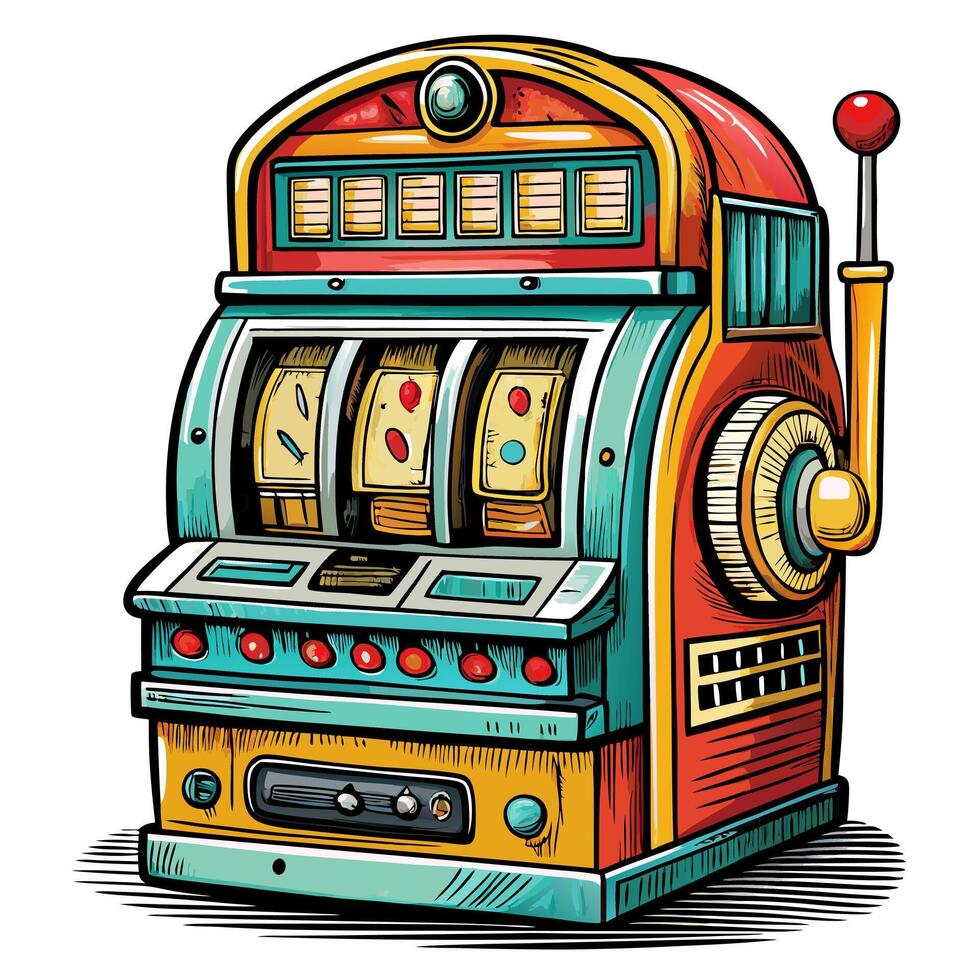 Vintage Slot Machine Illustration with Retro Casino Design Elements vector