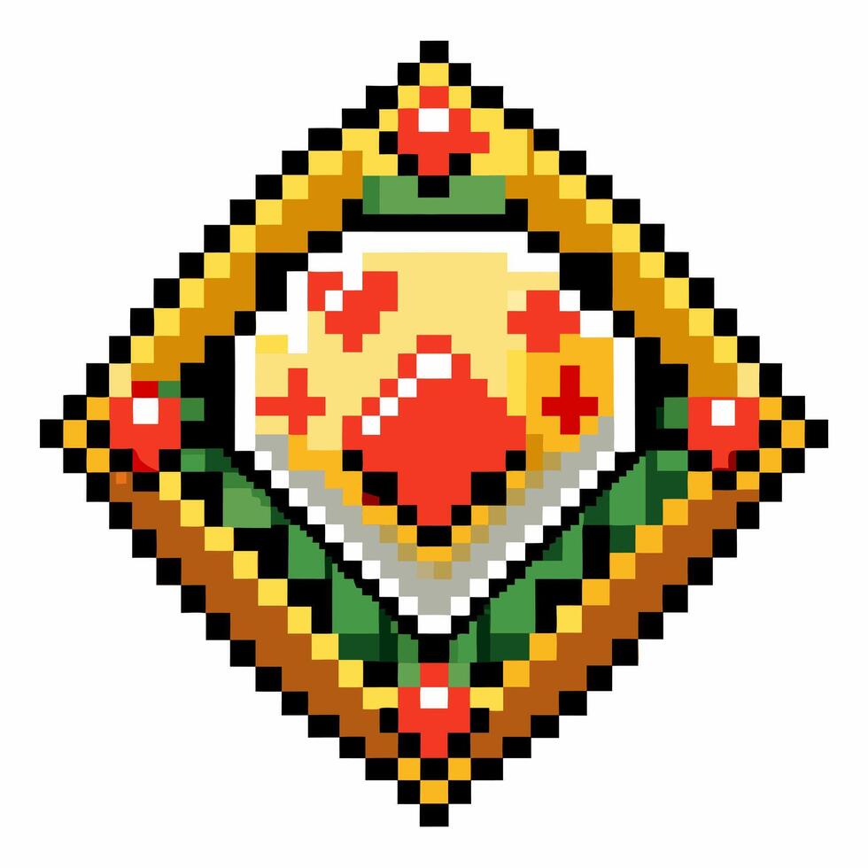Retro Pixel Art Badge with Geometric Shape and Vibrant Colors vector
