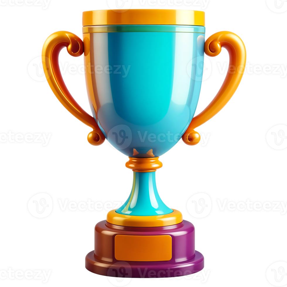 Vibrant 3D Trophy Icon with Bold Colors and Simple Shapes on Transparent Background png