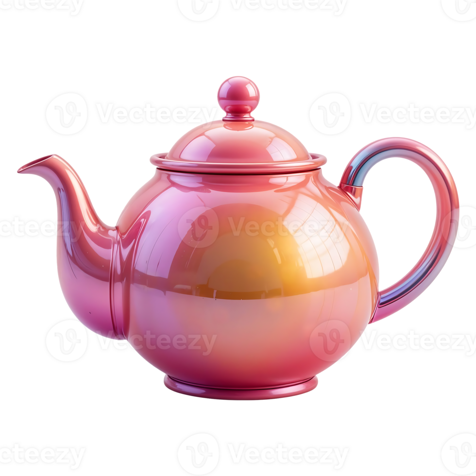 Vibrant Glossy Teapot with Smooth Curves on Transparent Background png