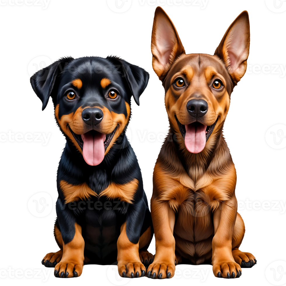 Rottweiler and Doberman Puppies Sitting Side by Side on Transparent Background png