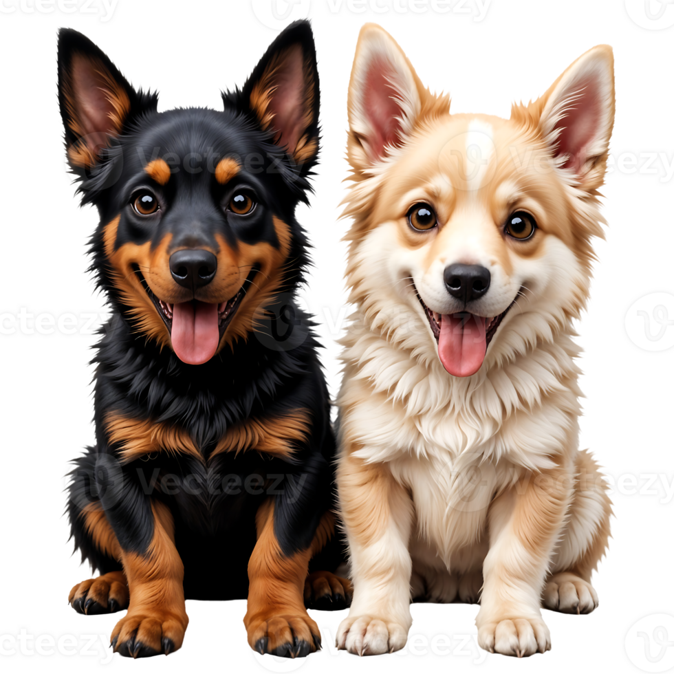 Samoyed and Doberman Puppies Sitting Side by Side on Transparent Background png