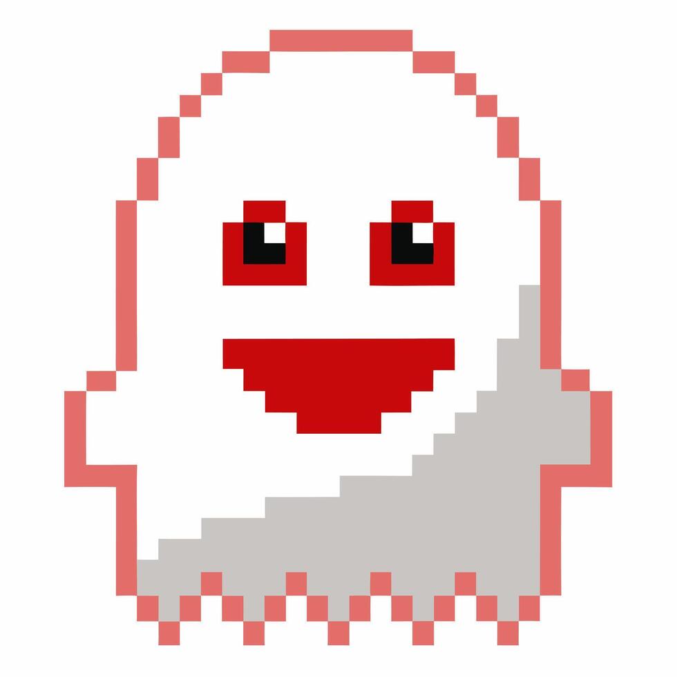 Pixel Art Ghost Character Retro Game Design for Halloween vector