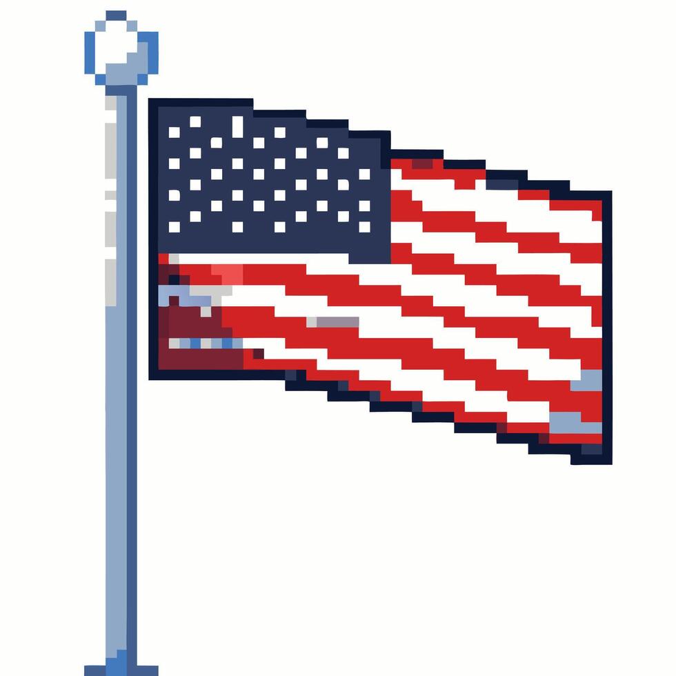 Pixel Art American Flag Illustration with Minimalist Design on Flagpole vector
