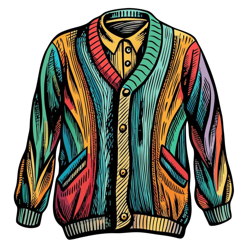 Colorful Vintage Cardigan Illustration with Retro Style Design vector