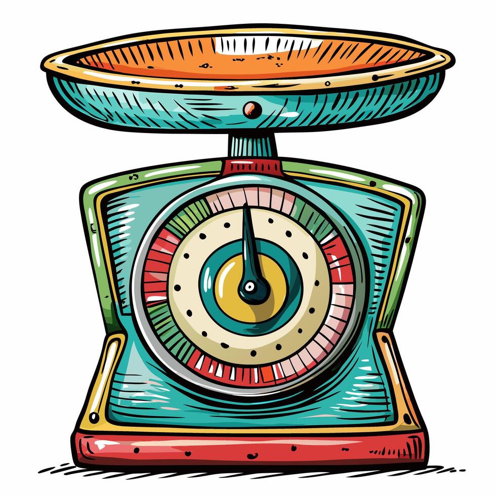 Vintage Kitchen Scale Illustration Retro Design with Colorful Details and Analog Dial vector