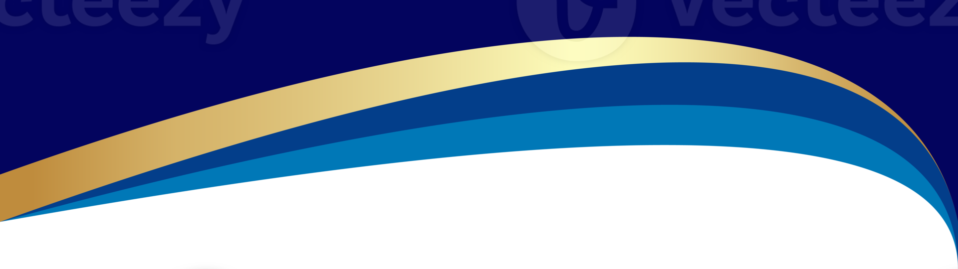 Border shape. Blue header section with golden line for banner design. Abstract bottom for web page. Curved divider template. Wavy horizontal separator png