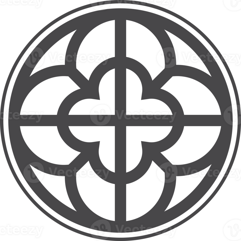 círculo rosa janela com medieval ornamento. catedral gótico roseta. cristão arquitetura elemento com manchado vidro. radial quadro. png