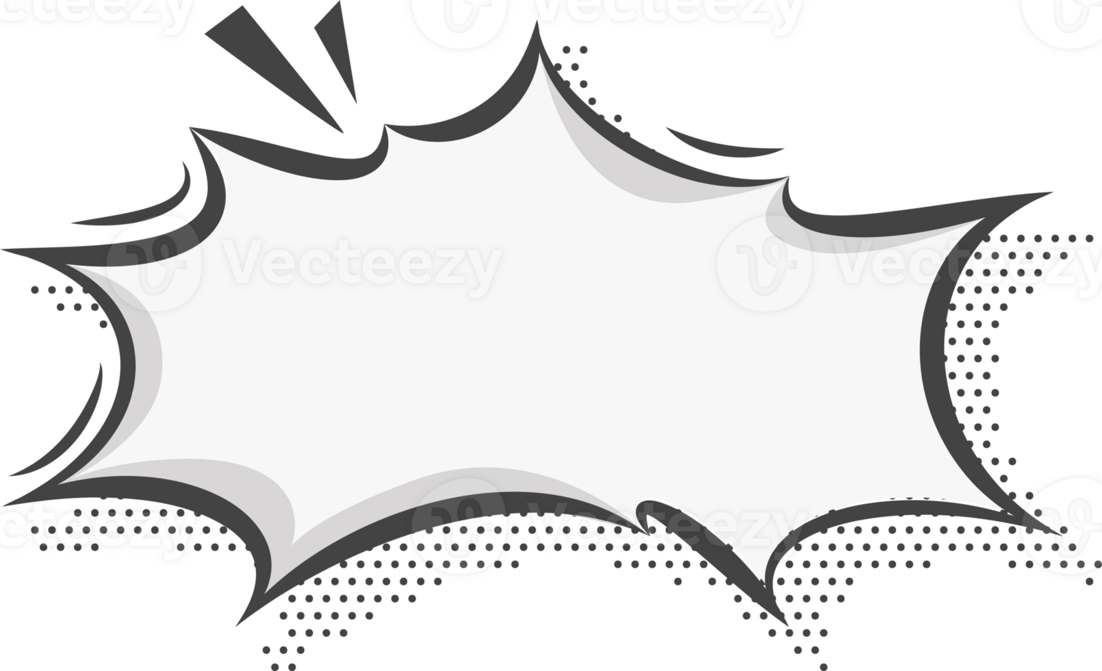 Manga speech bubble. Comic text frame with pop art halftone effect. Balloon chat shape for dialog. Cloud for shock shout and scream action message. Irregular cartoon decoration. png