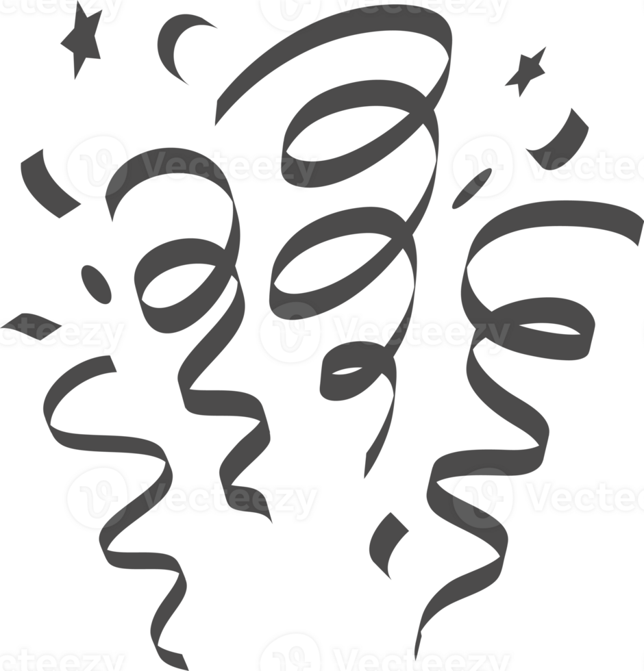 Confetti explosion. Elements for birthday party and carnival celebration. Falling serpentine and burst of firework for surprise and decoration. png