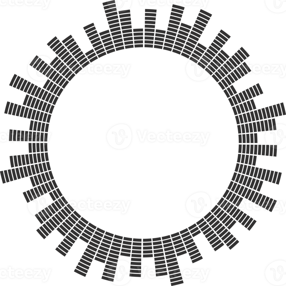Sound music circular equalizer. Radial audio sound. Round abstract graphic of voice and echo. Frequency geometric bar. png
