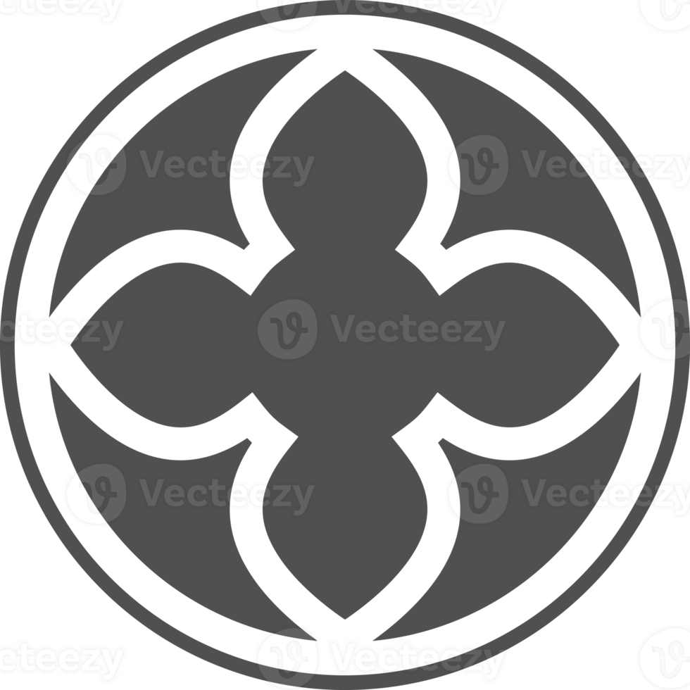 Gothic circle rose window with floral medieval ornament. Cathedral rosette. Christian architecture element with stained glass. Radial frame. png