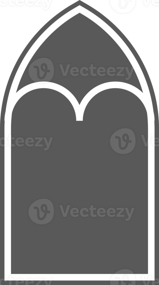 Church window with arched frame and stained glass. Cathedral gothic architecture shape. Silhouette of medieval castle door. Classic catholic interior decoration. png