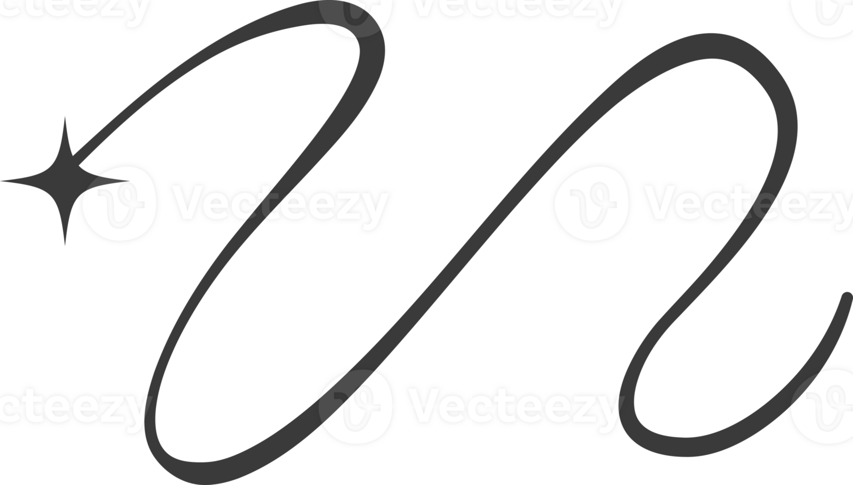 Swirl line with stars. Curved flourish tails of comet. Decorative Y2k scroll and stroke. Wavy simple swish with falling and flying sparkle png