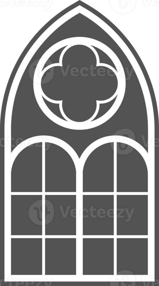 Gothic stained glass frame. Catholic church window. Silhouettes of cathedral architecture vintage element. Medieval Christian castle interior decoration. png