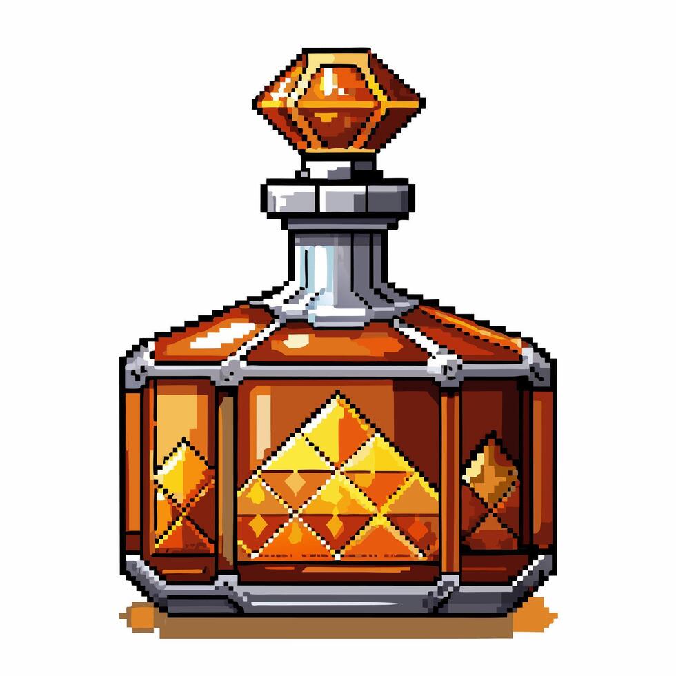 Retro Pixel Art Perfume Bottle with Geometric Design and Jewel Like Cap vector
