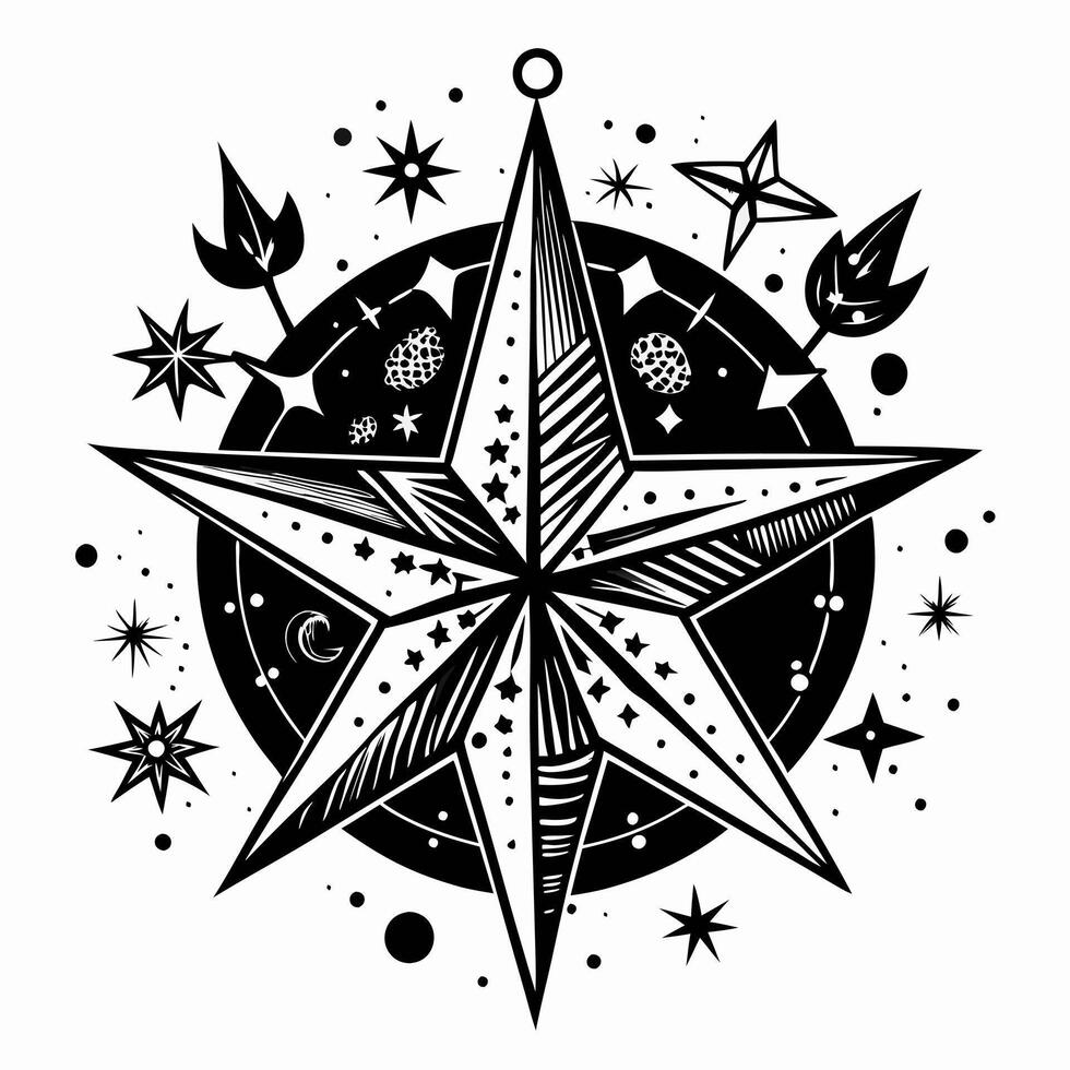 Intricate Star Compass Design with Celestial Motifs and Cosmic Elements vector