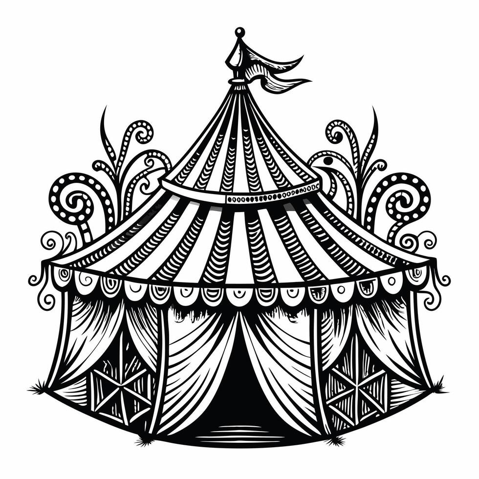 Vintage Circus Tent Illustration Intricate Black and White Art vector