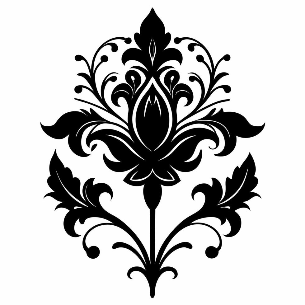 A black and white floral design with a flower in the center vector