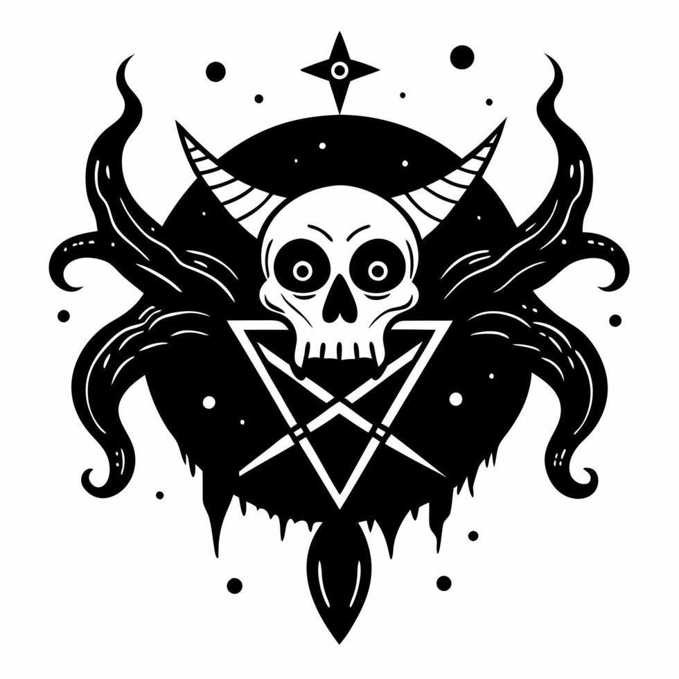 Mystical Skull with Horns and Occult Symbols in Abstract Gothic Design vector
