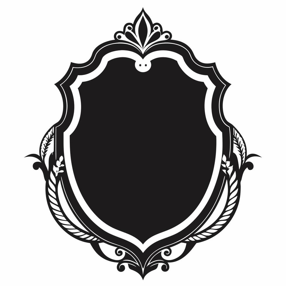 A black and white shield with a flower design vector