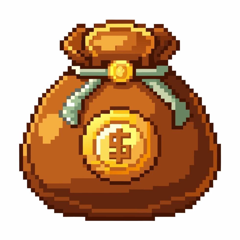 Pixel Art Money Bag with Dollar Sign Retro 8 bit Game Style Currency Icon vector