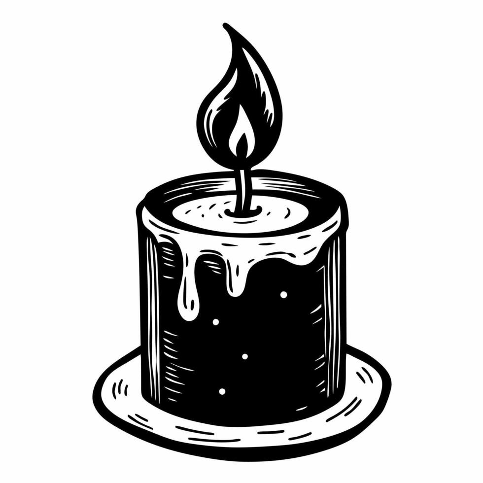 Vintage Hand Drawn Candle Illustration with Melting Wax and Flame vector