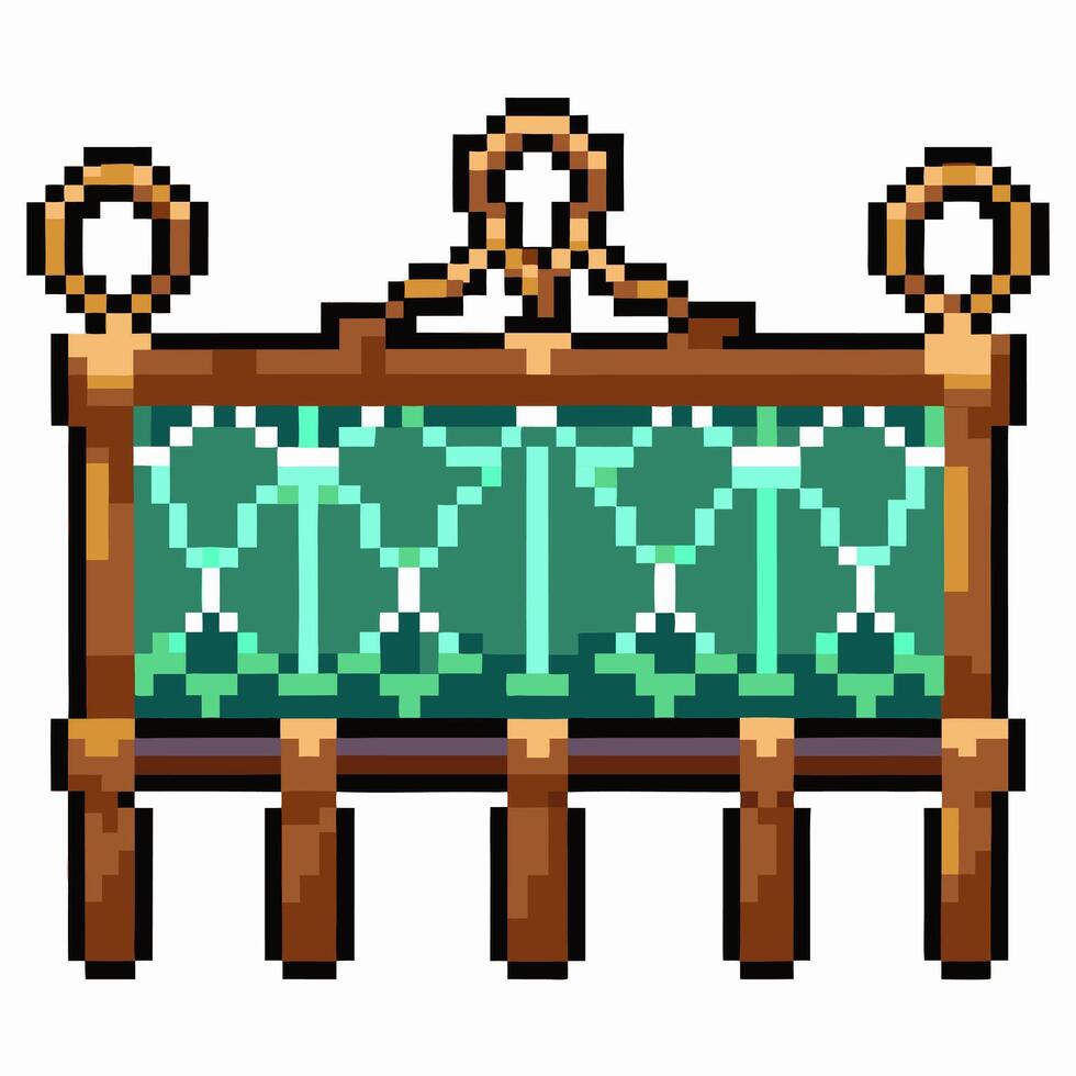 Retro Pixel Art Wall Mirror with Intricate Wooden Frame Design vector
