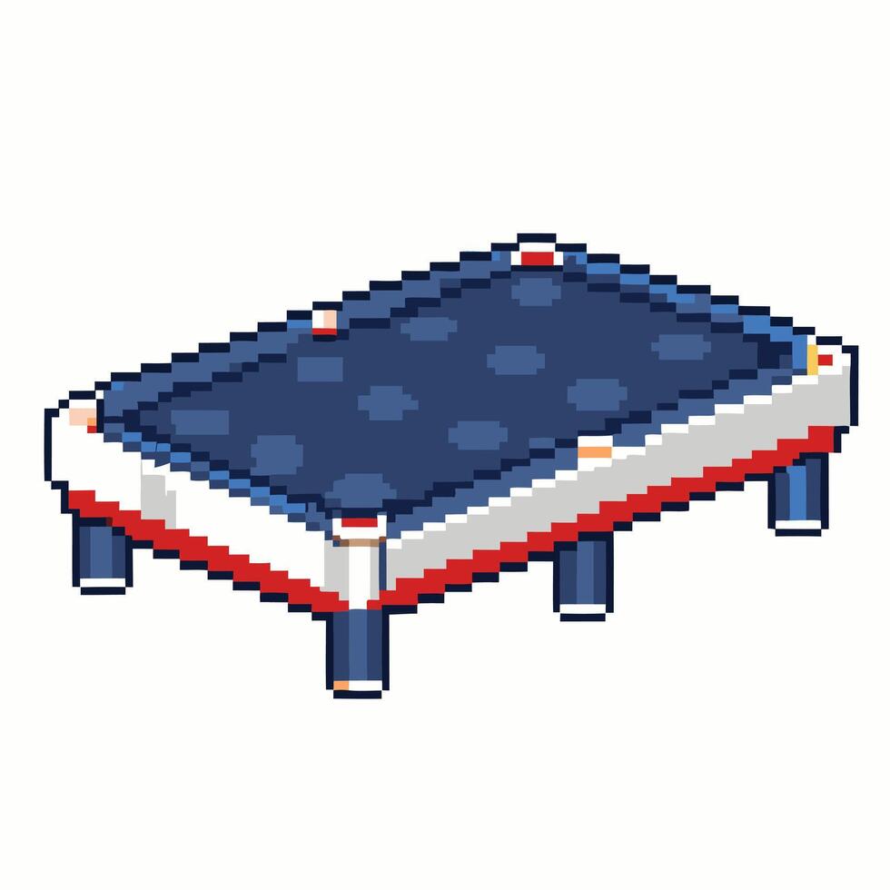 Retro Pixel Art Rectangular Pool Table with Blue Surface and Red White Trim vector