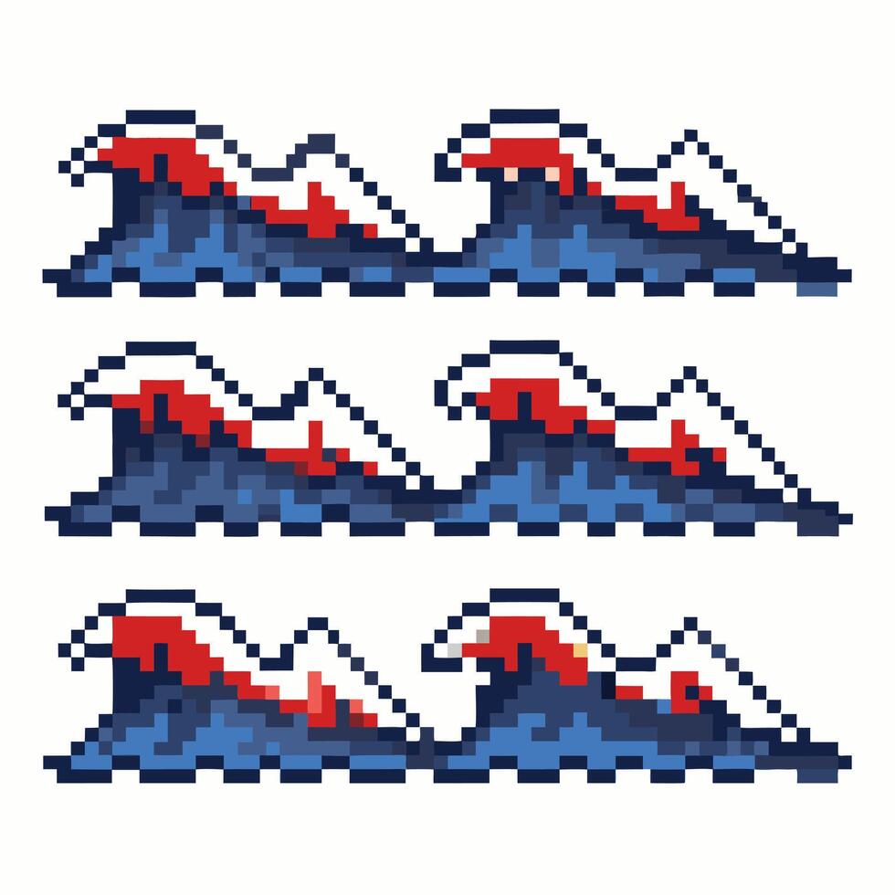 Retro Pixel Art Ocean Waves Collection 8 Bit Gaming Style Illustration vector