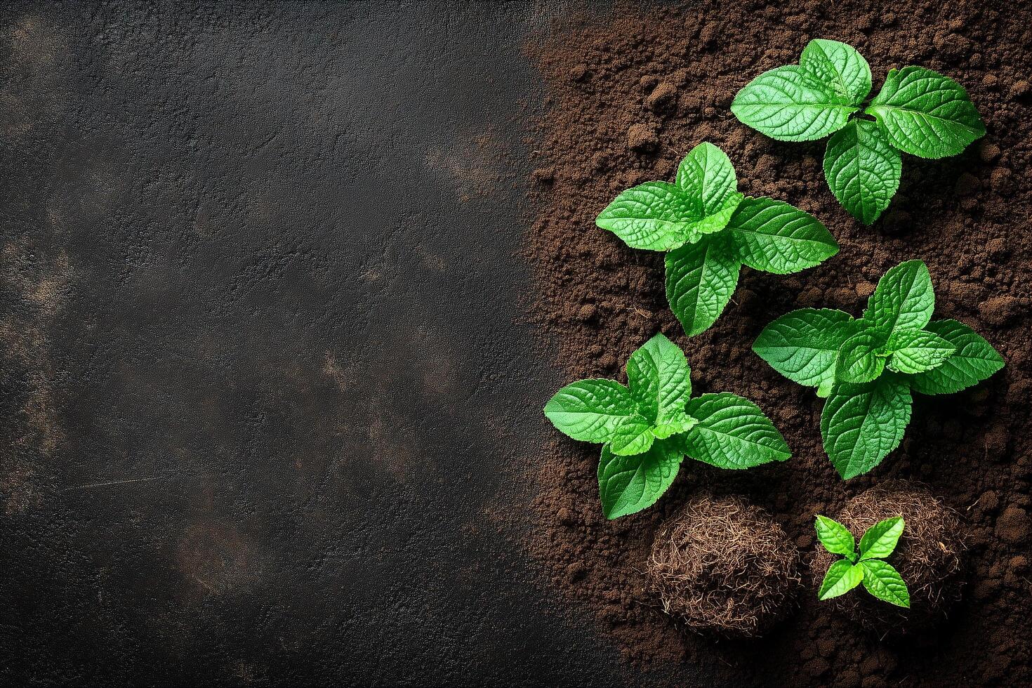 Fresh mint seedlings symbolize growth and renewal on national agriculture day, promoting sustainable farming for a greener future copy space photo