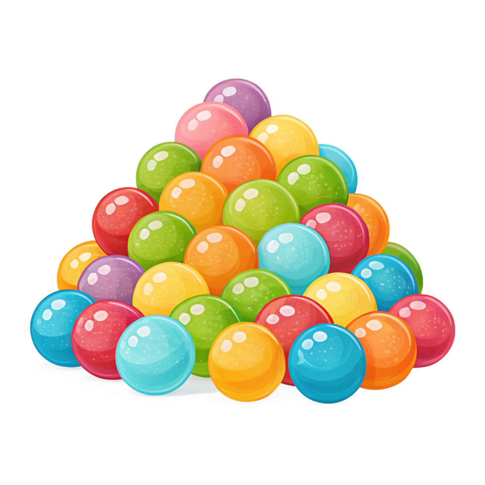 A vibrant pile of colorful glosy spheres elvokes isolated on transparent background png