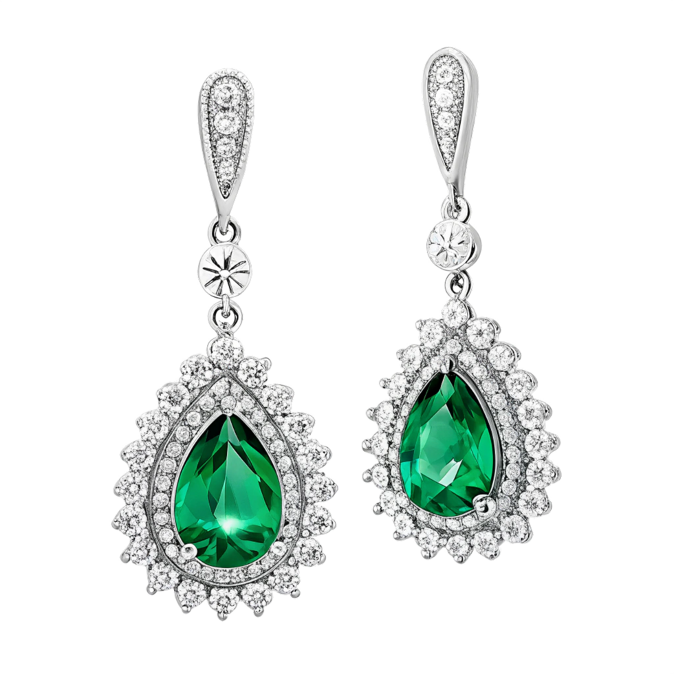 Beautiful earring with green gem stone png