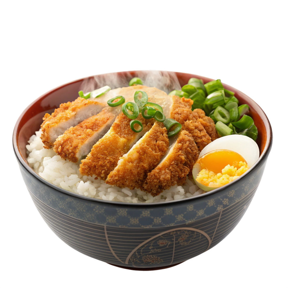 Delicious katsudon japanese breaded chicken on transparent background png