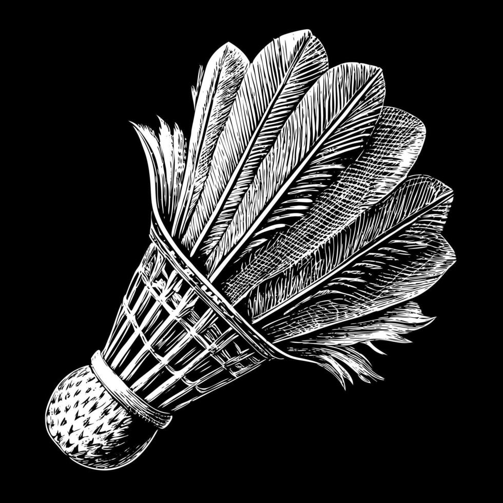 Detailed Hand Drawn Badminton Shuttlecock Illustration in Black and White vector