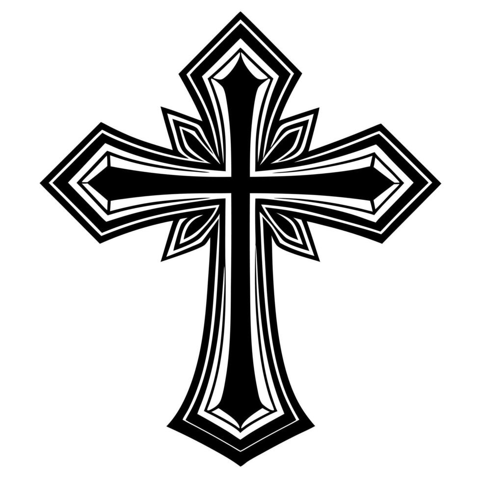 Intricate Black and White Gothic Cross Symbol vector