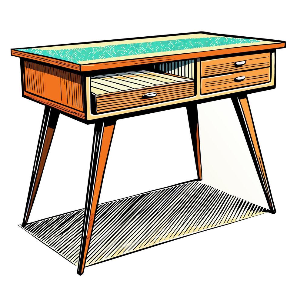 Retro Mid Century Modern Desk Illustration with Textured Surface vector